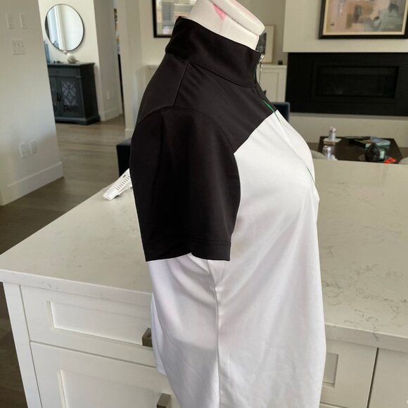 IZOD Perform X Golf SS 1/2 Zip Polyester Hi Collar Top Black+White Sz M NWOT - Picture 5 of 12